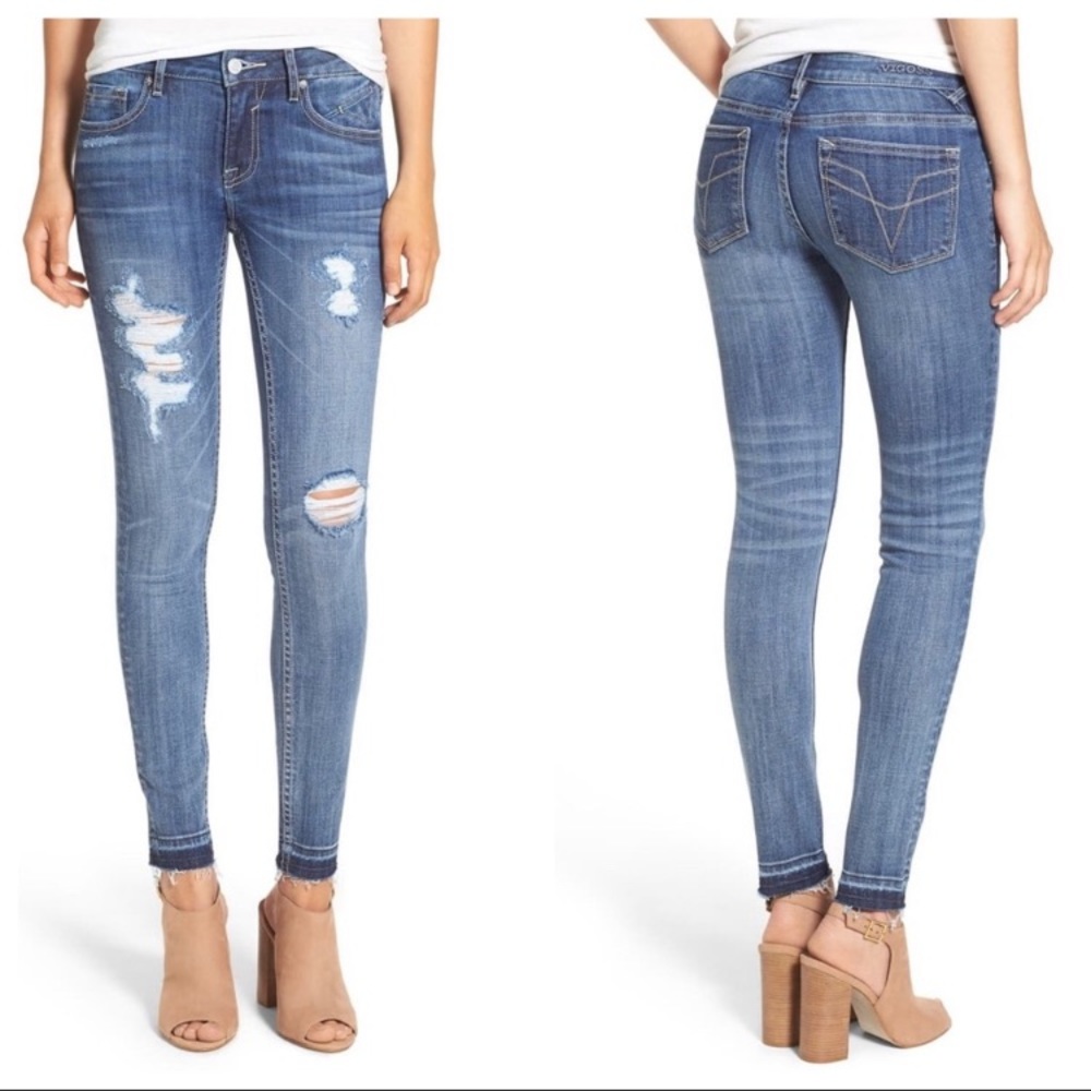 Vigoss Chelsea‎ Destroyed Skinny Raw Hem Medium Wash Jeans Women’s Sz 26
